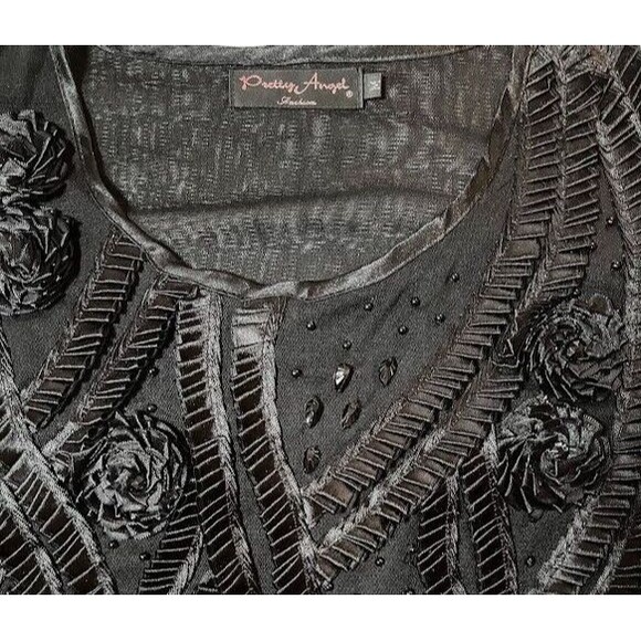 Vintage Blouse M Black Silk Blend Beaded Embellished Holiday Evening Party Top - Picture 2 of 10